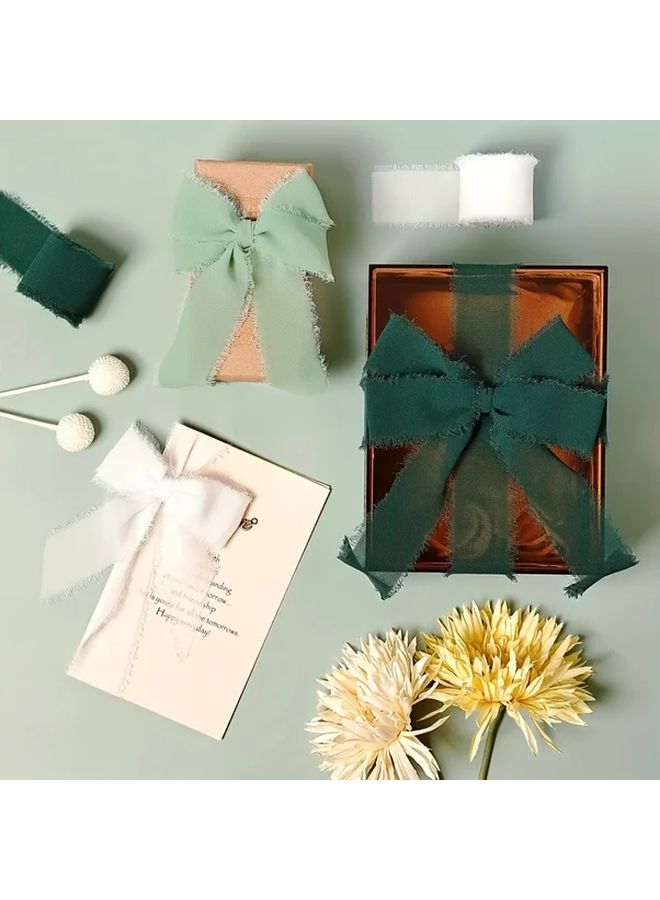 Luxury Handmade Chiffon Tassel Ribbon Set Milky White Dark Green Light Green - Image 4