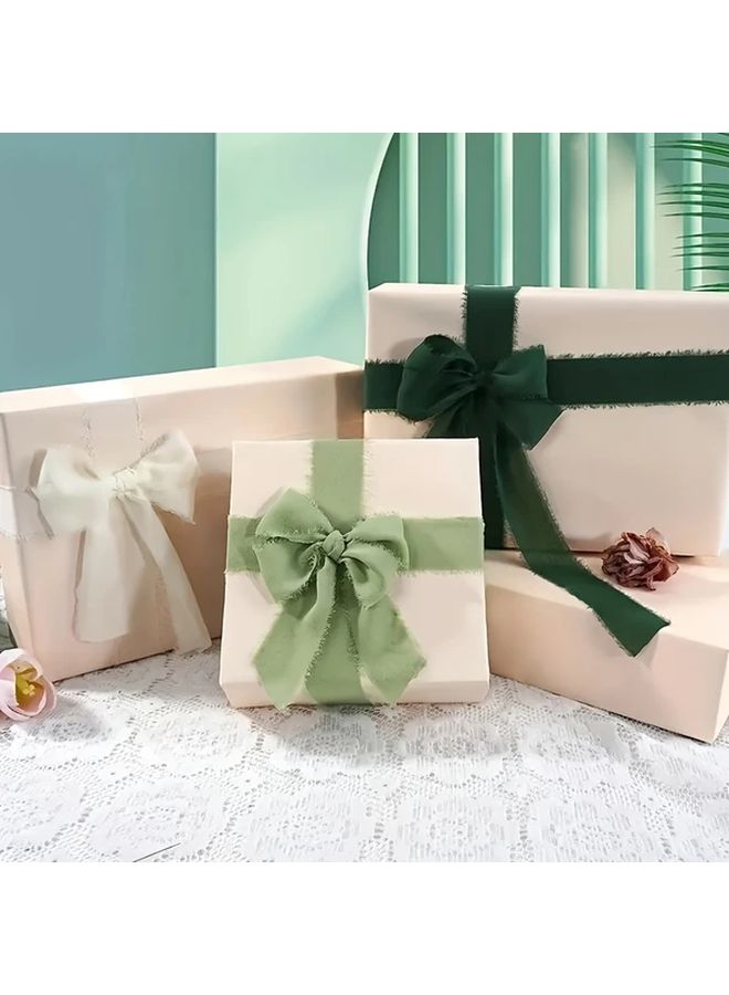 Luxury Handmade Chiffon Tassel Ribbon Set Milky White Dark Green Light Green - Image 3