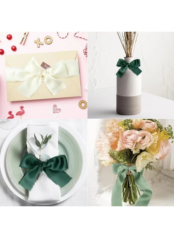 Luxury Handmade Chiffon Tassel Ribbon Set Milky White Dark Green Light Green - Image 5