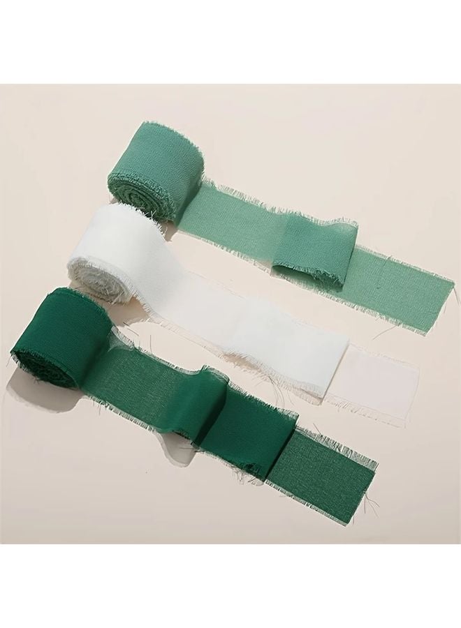 Luxury Handmade Chiffon Tassel Ribbon Set Milky White Dark Green Light Green - Image 1
