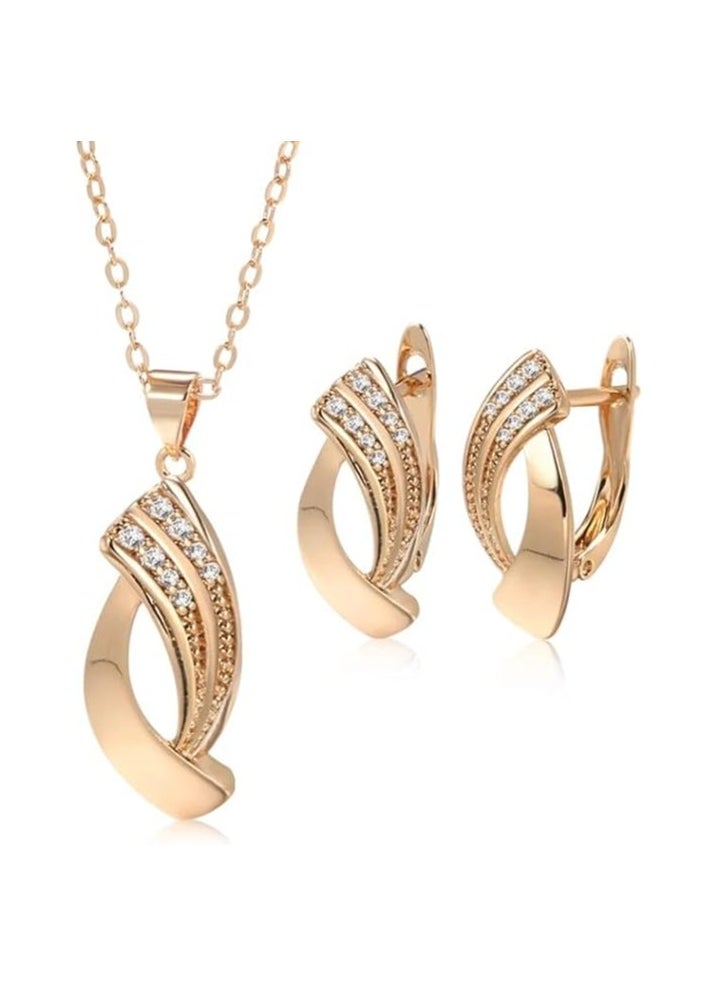 FIRST PRO Elegant 18K Rose Gold Plated Jewelry Set with Zircon Gems: Dainty Halo Pendant Necklace and Earrings for Women - Perfect Gifts for Anniversary, Wedding, Birthday, Mother's Day  - Image 1