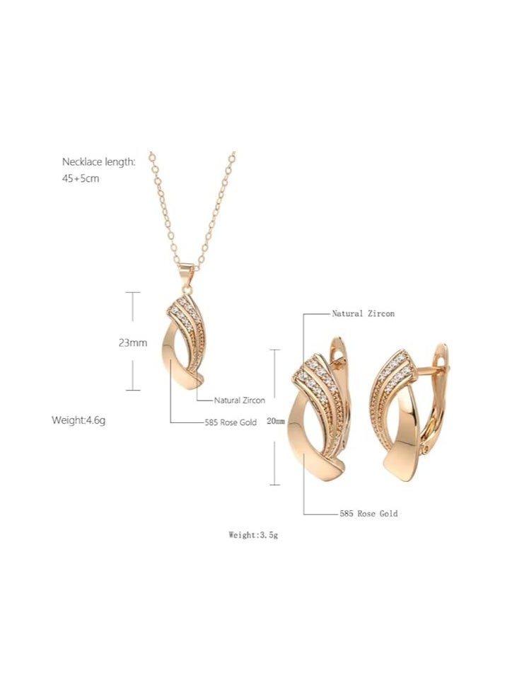 FIRST PRO Elegant 18K Rose Gold Plated Jewelry Set with Zircon Gems: Dainty Halo Pendant Necklace and Earrings for Women - Perfect Gifts for Anniversary, Wedding, Birthday, Mother's Day  - Image 4
