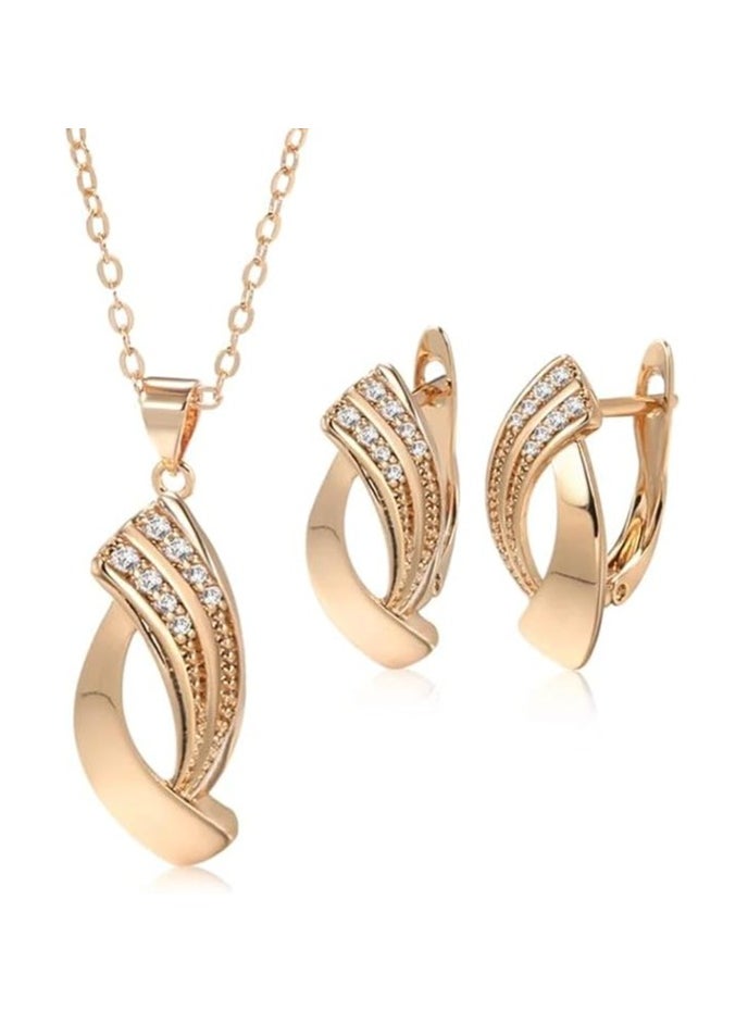 FIRST PRO Elegant 18K Rose Gold Plated Jewelry Set with Zircon Gems: Dainty Halo Pendant Necklace and Earrings for Women - Perfect Gifts for Anniversary, Wedding, Birthday, Mother's Day  - Image 2