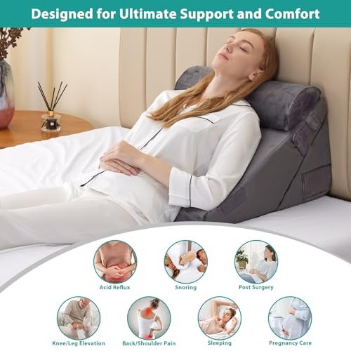 Bedluxe 3Pcs Orthopedic Bed Wedge Pillow Set, Foam Wedge Pillow Post Surgery for Back, Leg and Knee Support, Adjustable 9&12 Inch Folding Triangle Pillow for Sleeping, Acid Reflux, Snoring, Velvet - Image 5