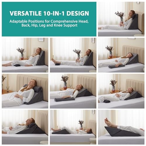 Bedluxe 3Pcs Orthopedic Bed Wedge Pillow Set, Foam Wedge Pillow Post Surgery for Back, Leg and Knee Support, Adjustable 9&12 Inch Folding Triangle Pillow for Sleeping, Acid Reflux, Snoring, Velvet - Image 2