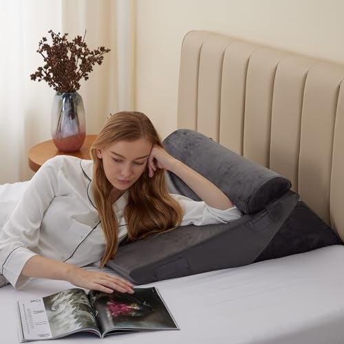 Bedluxe 3Pcs Orthopedic Bed Wedge Pillow Set, Foam Wedge Pillow Post Surgery for Back, Leg and Knee Support, Adjustable 9&12 Inch Folding Triangle Pillow for Sleeping, Acid Reflux, Snoring, Velvet - Image 4
