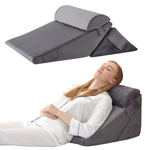 Bedluxe 3Pcs Orthopedic Bed Wedge Pillow Set, Foam Wedge Pillow Post Surgery for Back, Leg and Knee Support, Adjustable 9&12 Inch Folding Triangle Pillow for Sleeping, Acid Reflux, Snoring, Velvet - Image 1