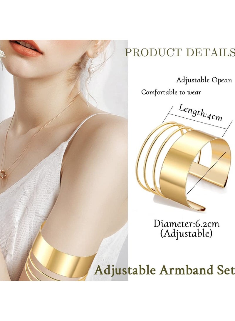 SYOSI 7 Pcs Cuff Bangle Bracelet-  Women Gold Cuff Bracelets Open Wide Wire Bracelets Adjustable Tone Wrist Cuff Wrap Bracelet, Wire Grooved Cuff Open Arm Band Cuff Bracelets for Women Girls (Size 4-7.5cm) - Image 3