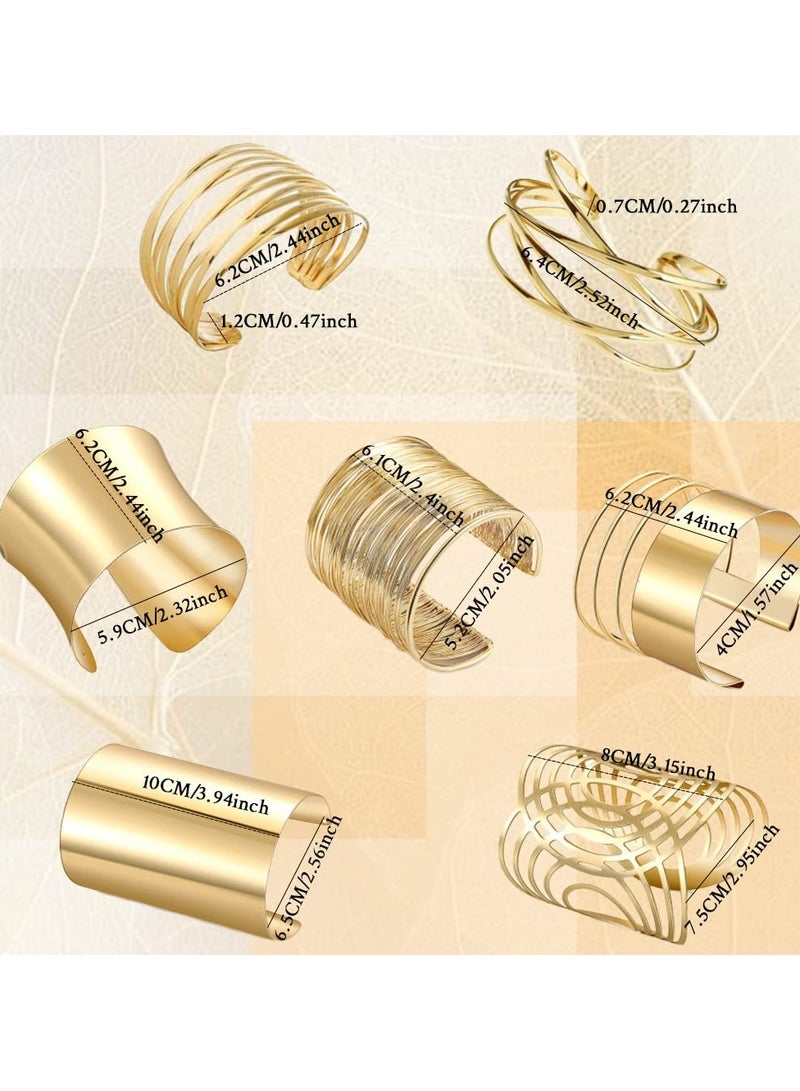 SYOSI 7 Pcs Cuff Bangle Bracelet-  Women Gold Cuff Bracelets Open Wide Wire Bracelets Adjustable Tone Wrist Cuff Wrap Bracelet, Wire Grooved Cuff Open Arm Band Cuff Bracelets for Women Girls (Size 4-7.5cm) - Image 4