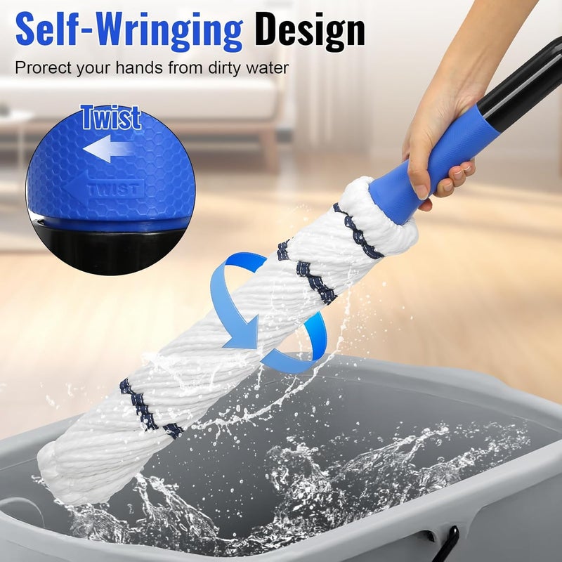 Zorzel SelfWringing Twist Mops for Floor Cleaning Easy Squeeze String Mop with Long Handled Heavy Duty Wet Mops for Hardwood Vinyl Tile Laminate Kitchen Home Office - Image 3