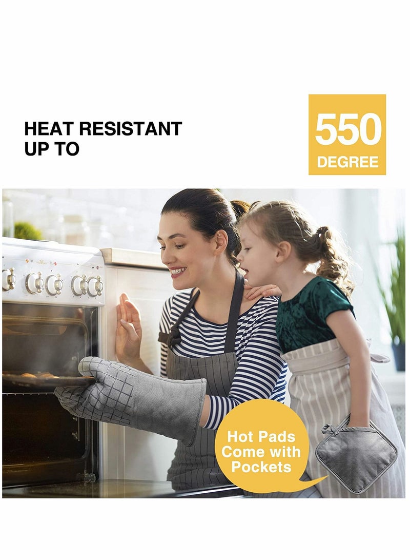 Y&D Oven Mitts and Pot Holders Sets, 550°F High Heat Resistant with Kitchen Towels Thick Cotton Gloves Non-Slip Silicone for Cooking Baking (6Pcs, Grey)  - Image 4