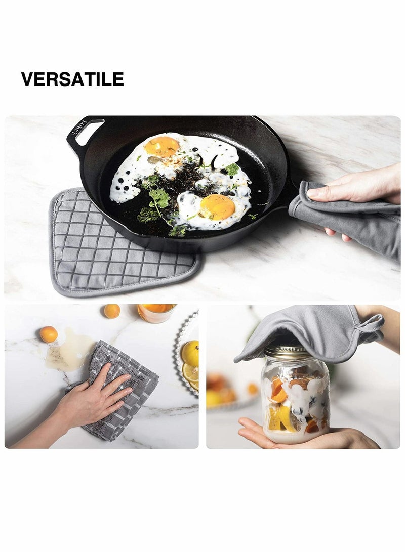 Y&D Oven Mitts and Pot Holders Sets, 550°F High Heat Resistant with Kitchen Towels Thick Cotton Gloves Non-Slip Silicone for Cooking Baking (6Pcs, Grey)  - Image 5