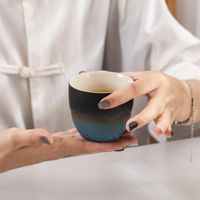TEANAGOO Japanese Tea Cup, 5.6 Oz/ 160ml,Gradient Navy Blue,H23,4 Pcs/Box,Japansese Cups,Chinese Tea Cups,Occupied Japan Tea Cups,Asian Tea Cups no Handles,Tea Cup Ceramic Cup for Japanese… - Image 4