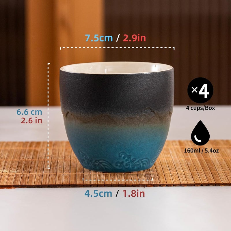 TEANAGOO Japanese Tea Cup, 5.6 Oz/ 160ml,Gradient Navy Blue,H23,4 Pcs/Box,Japansese Cups,Chinese Tea Cups,Occupied Japan Tea Cups,Asian Tea Cups no Handles,Tea Cup Ceramic Cup for Japanese… - Image 2