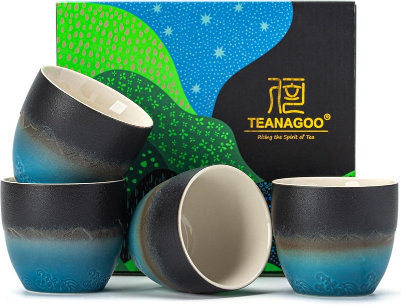 TEANAGOO Japanese Tea Cup, 5.6 Oz/ 160ml,Gradient Navy Blue,H23,4 Pcs/Box,Japansese Cups,Chinese Tea Cups,Occupied Japan Tea Cups,Asian Tea Cups no Handles,Tea Cup Ceramic Cup for Japanese… - Image 1