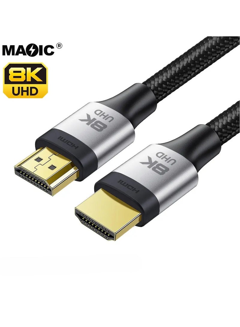 ميك كابل HDMI 8K 1M 2.1، عالي السرعة 48 جيجابت في الثانية، 4K@60Hz، 8K@60Hz، نايلون مضفر، موصلات مطلية بالذهب، إيثرنت، ARC، HDR10، Dolby Vision، متوافق مع PS5، Xbox، TV، PC - Image 1