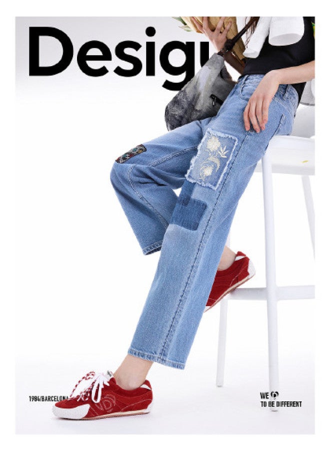 DESIGUAL 25 Autumn/Winter New Arrival Color-Blocking Patch Embroidery Design 9/10 Length Women'S Jeans - Image 1