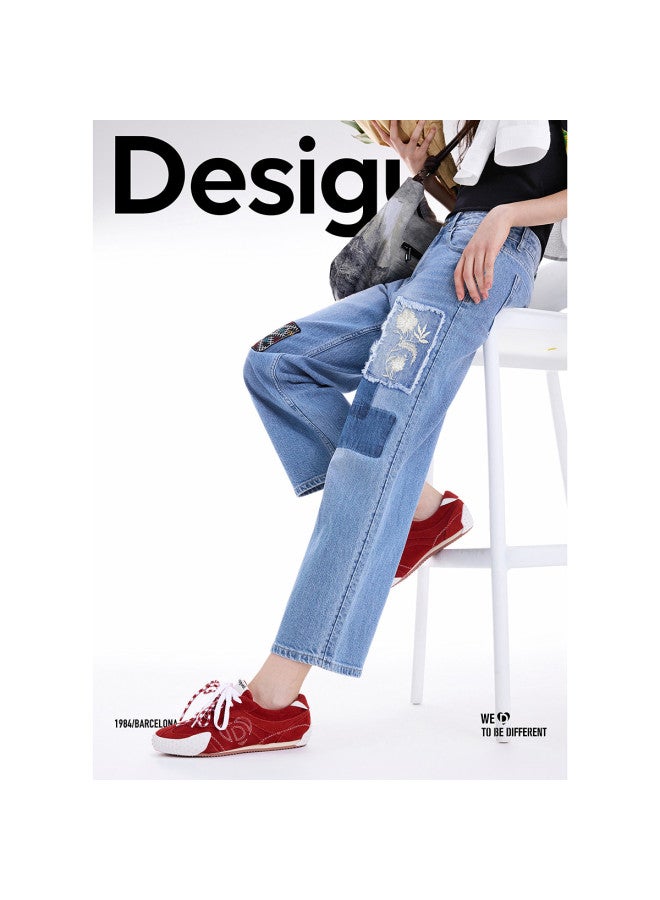 DESIGUAL 25 Autumn/Winter New Arrival Color-Blocking Patch Embroidery Design 9/10 Length Women'S Jeans - Image 2