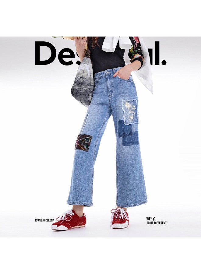 DESIGUAL 25 Autumn/Winter New Arrival Color-Blocking Patch Embroidery Design 9/10 Length Women'S Jeans - Image 5