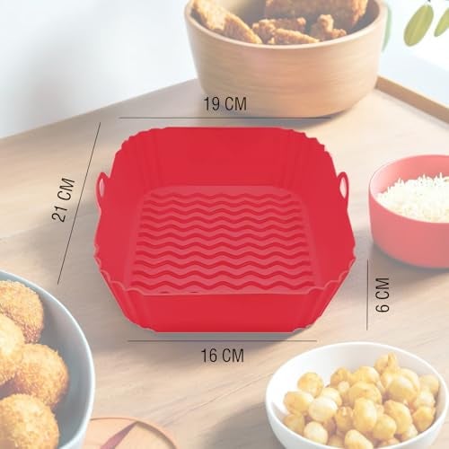 iBELL SILICONSQ Square Silicone Tray for Air Fryer/Oven, 100% Food Grade Baking Basket, Heat Resistant, Reusable Tray with Handles (Pack of 2) - Image 5