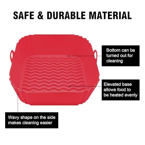 iBELL SILICONSQ Square Silicone Tray for Air Fryer/Oven, 100% Food Grade Baking Basket, Heat Resistant, Reusable Tray with Handles (Pack of 2) - Image 2