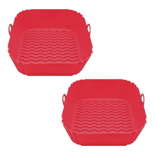 iBELL SILICONSQ Square Silicone Tray for Air Fryer/Oven, 100% Food Grade Baking Basket, Heat Resistant, Reusable Tray with Handles (Pack of 2) - Image 1