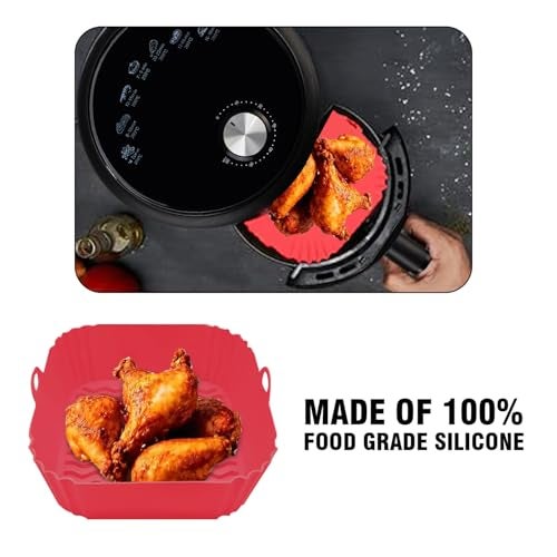 iBELL SILICONSQ Square Silicone Tray for Air Fryer/Oven, 100% Food Grade Baking Basket, Heat Resistant, Reusable Tray with Handles (Pack of 2) - Image 3