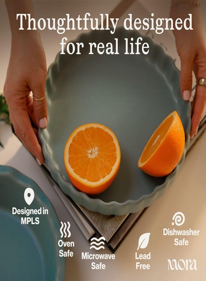 MORA Ceramic Tart Pan, 9.5 Inch Large Porcelain Baking Dish for Tarts, Quiche, Pie, Flan etc. Fluted Ruffled Edge, Oven, Microwave, Freezer, and Dishwasher safe - Great Gift For Bakers - Oat - Image 4
