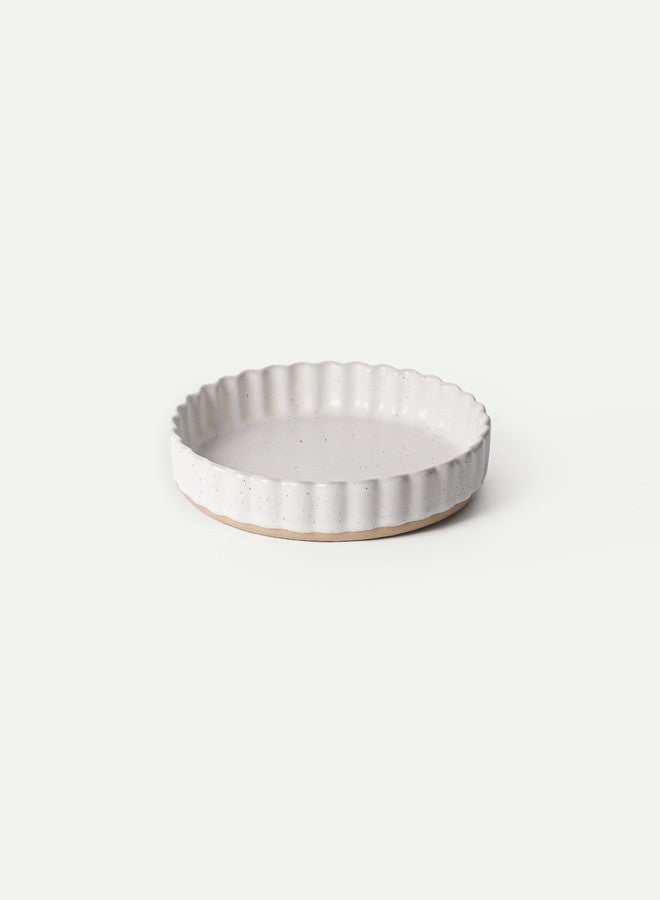 MORA Ceramic Tart Pan, 9.5 Inch Large Porcelain Baking Dish for Tarts, Quiche, Pie, Flan etc. Fluted Ruffled Edge, Oven, Microwave, Freezer, and Dishwasher safe - Great Gift For Bakers - Oat - Image 1