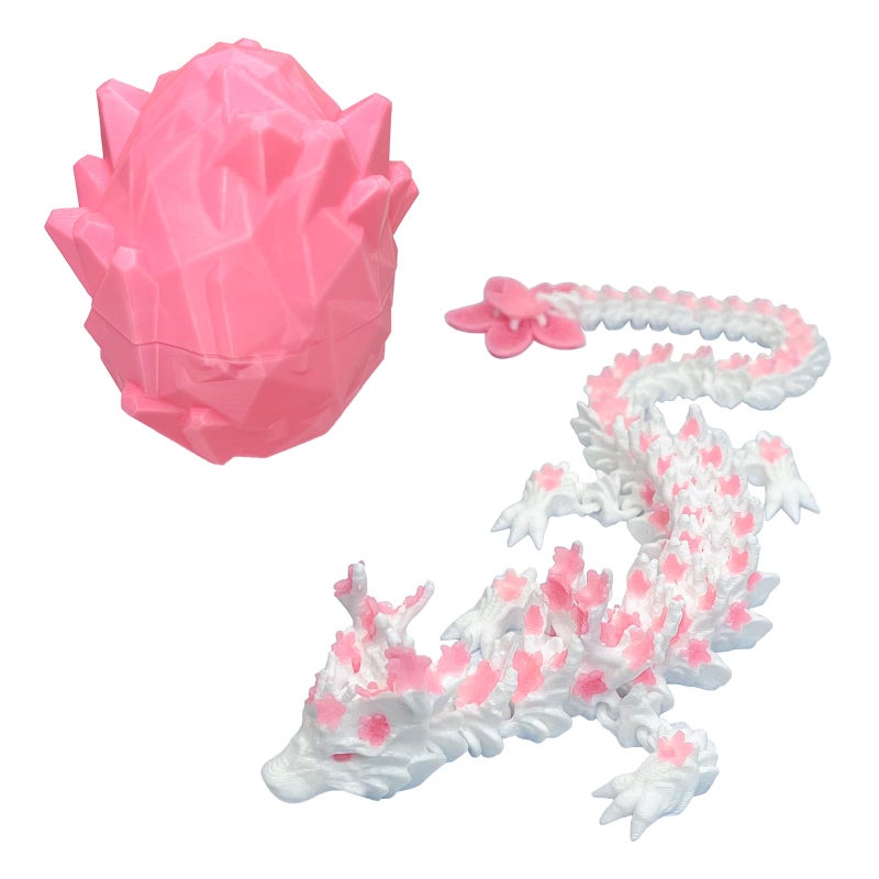 BuQueHM 3D Printed Dragon â€“ 11.8in Cherry Blossom Decor Dragons with Articulated Crystal Dragon Egg 3D Printed Fidget Toys for Desk DÃ©cor and Collectible - Image 1