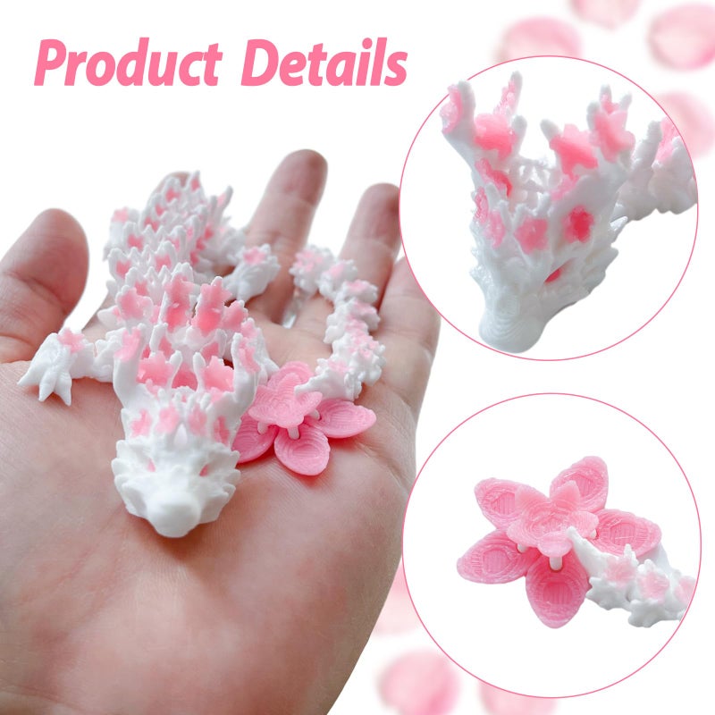 BuQueHM 3D Printed Dragon â€“ 11.8in Cherry Blossom Decor Dragons with Articulated Crystal Dragon Egg 3D Printed Fidget Toys for Desk DÃ©cor and Collectible - Image 5