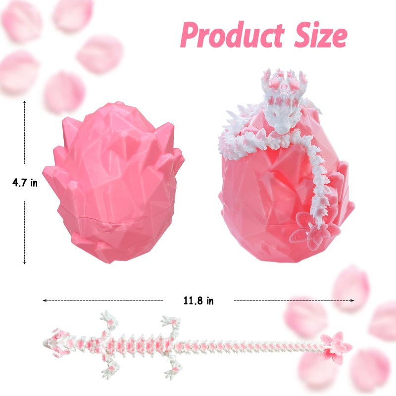 BuQueHM 3D Printed Dragon â€“ 11.8in Cherry Blossom Decor Dragons with Articulated Crystal Dragon Egg 3D Printed Fidget Toys for Desk DÃ©cor and Collectible - Image 3
