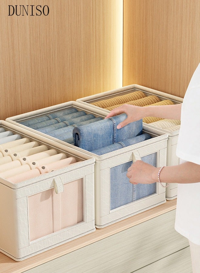 DUNISO 3 Pack Linen Storage Bins Foldable Closet Storage Organizer,Cube Storage Box With Transparent Visible Windows, Wardrobe, Home Bedroom, Office - Image 4