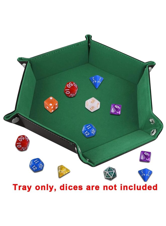 2 Pcs Dice Tray Portable Folding Hexagon Tray Dice Mat for RPG and DND Table Games PU Leather and Velvet Holder Storage Box (Green) - Image 3