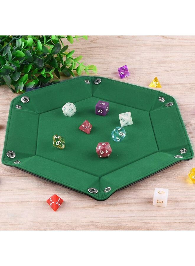 2 Pcs Dice Tray Portable Folding Hexagon Tray Dice Mat for RPG and DND Table Games PU Leather and Velvet Holder Storage Box (Green) - Image 5