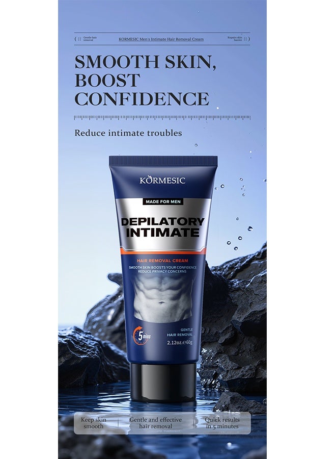 Kormesic Men's Intimate Hair Removal Cream - Fast-Acting Depilatory Cream for Male Private Parts, Groin & Buttocks - Painless, Gentle Formula 60g - Image 2