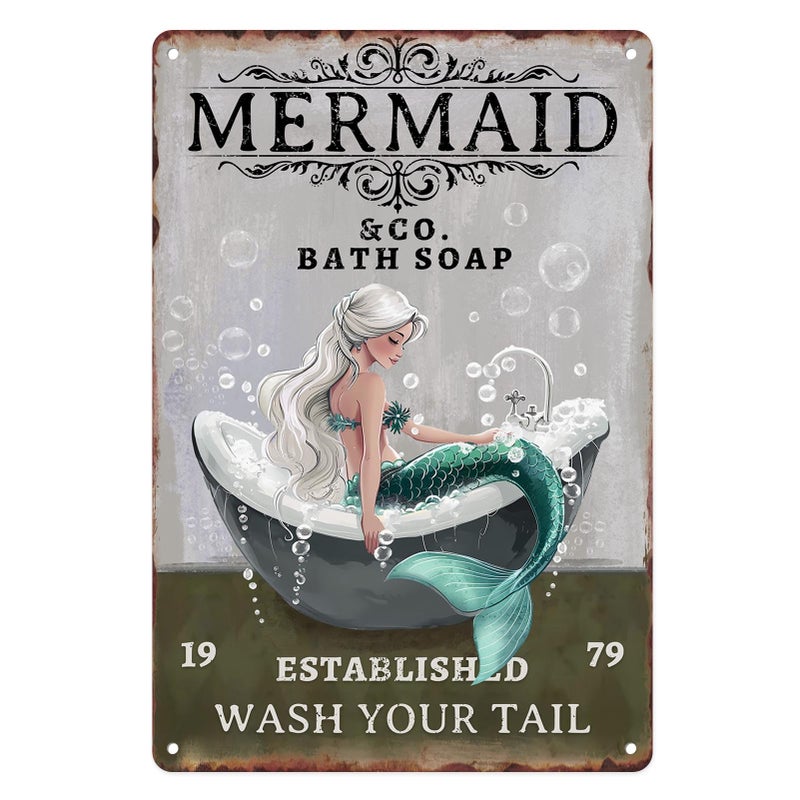Sanwarm Metal Sign 8X12 Inch, Mermaid Vintage Tin Sign Wall Art Decor for Home, Living Room, Office, Hotel, Bathroom, Toilet Decoration - Image 1