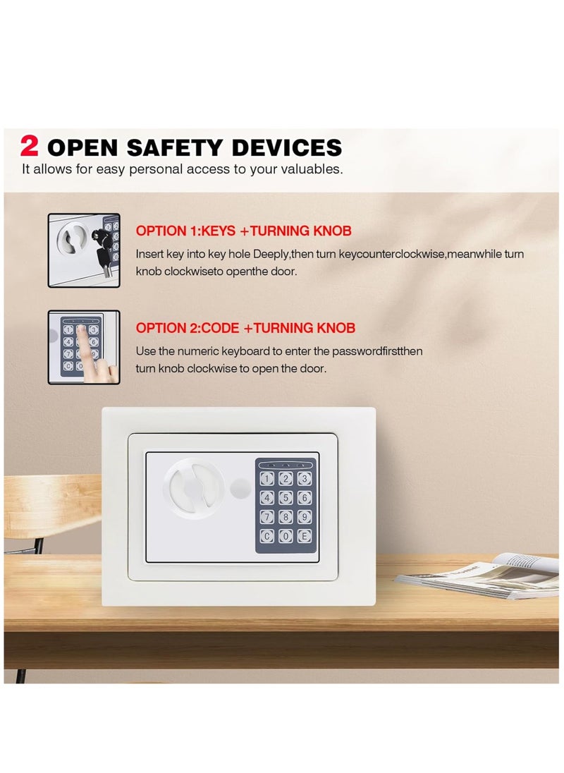 Arabest Mini Safe, Electronic Digital Safe with Electronic Keypad Lock and Physical Key, Store Jewelry, Passport, Watch, Cash, Suitable for Home/Office/Hotel (White)  - Image 2