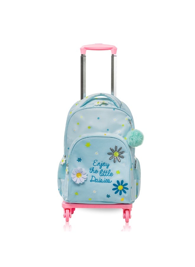 Eazy Kids Eazy Kids 17" School Bag Set of 4 w/ 4 Wheel Trolley, Lunch Bag and Pencil Pouch - Little Daisy Green - Image 2