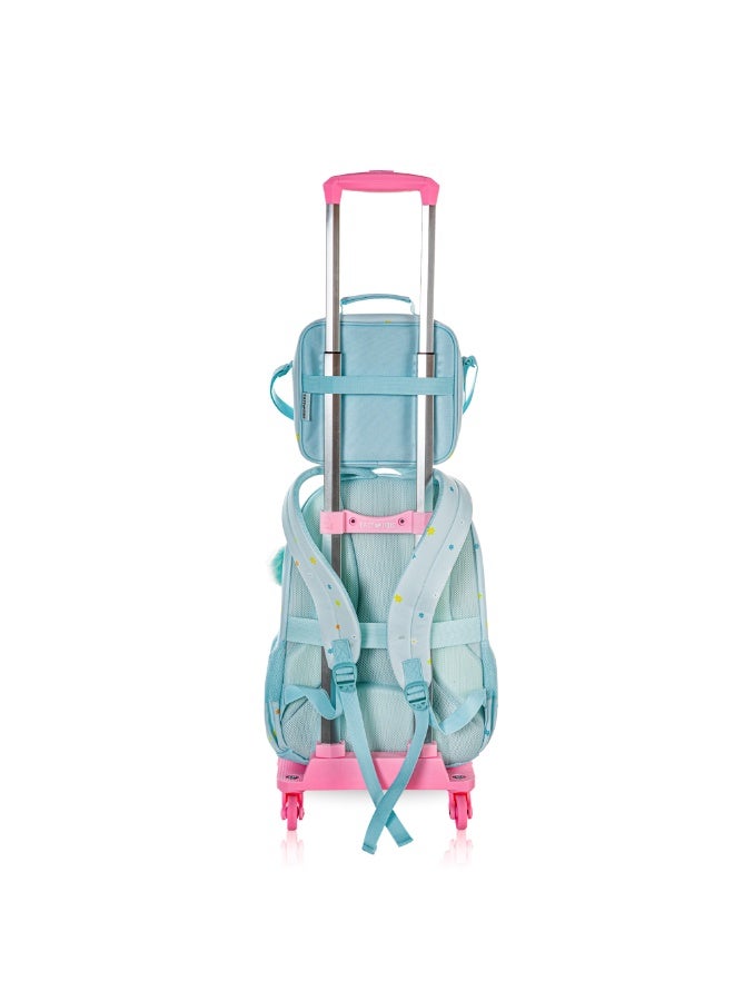 Eazy Kids Eazy Kids 17" School Bag Set of 4 w/ 4 Wheel Trolley, Lunch Bag and Pencil Pouch - Little Daisy Green - Image 3