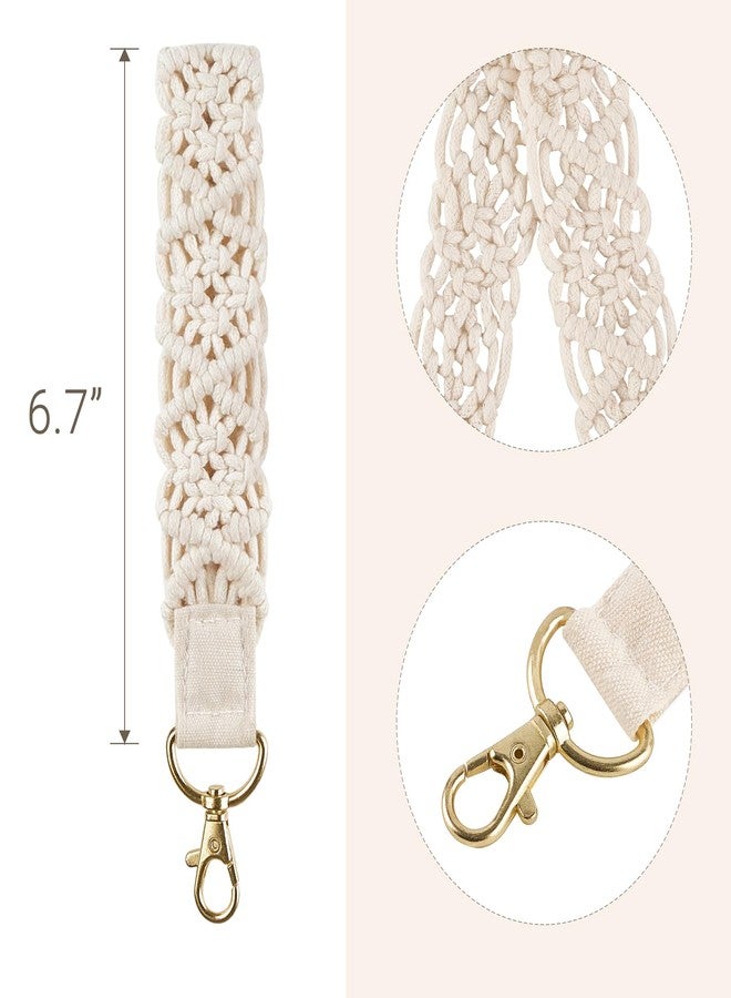Mkono Macrame Wrist Lanyard for Keys Cute Keychain Wristlet Strap for Wallet Key Chain Keyring Holder Woven Lanyards Boho Gift, 6.7", Ivory, 6.7" - Image 4