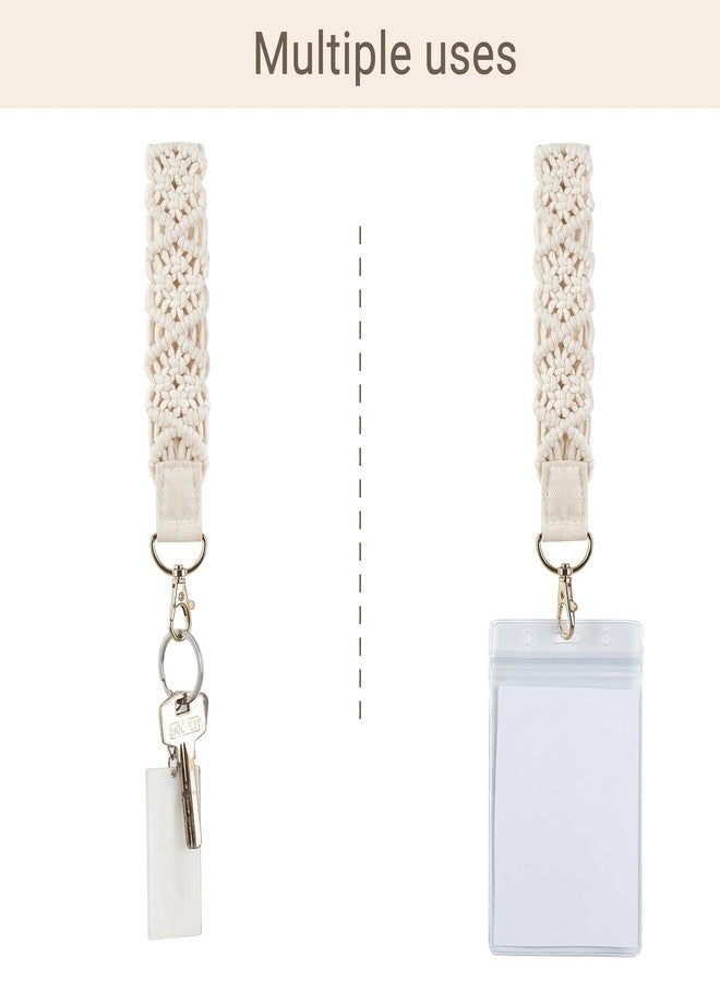 Mkono Macrame Wrist Lanyard for Keys Cute Keychain Wristlet Strap for Wallet Key Chain Keyring Holder Woven Lanyards Boho Gift, 6.7", Ivory, 6.7" - Image 5