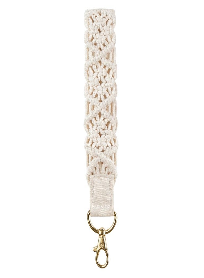 Mkono Macrame Wrist Lanyard for Keys Cute Keychain Wristlet Strap for Wallet Key Chain Keyring Holder Woven Lanyards Boho Gift, 6.7", Ivory, 6.7" - Image 1