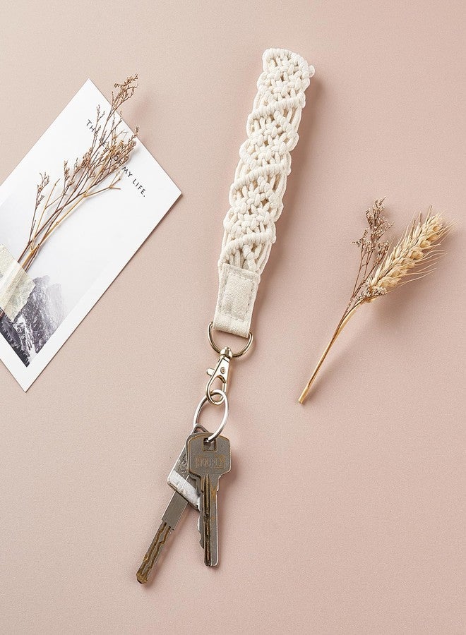 Mkono Macrame Wrist Lanyard for Keys Cute Keychain Wristlet Strap for Wallet Key Chain Keyring Holder Woven Lanyards Boho Gift, 6.7", Ivory, 6.7" - Image 3