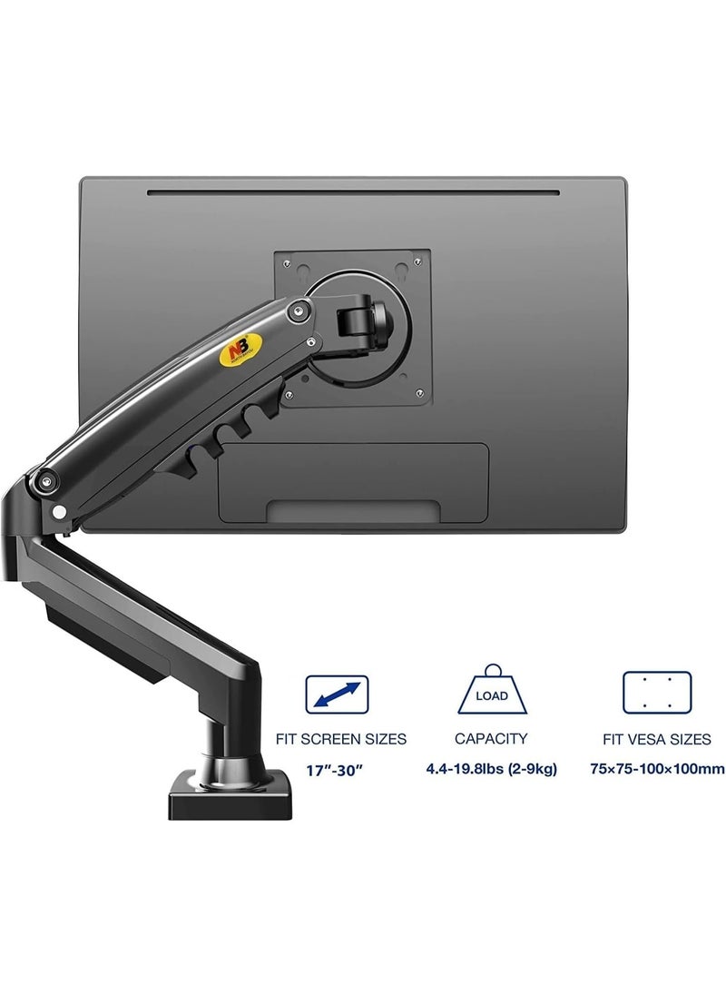 Generic Adjustable Computer Monitor Stand with Gas Spring Arm – Full Motion Swivel Desk Mount for 17-30 Inch Screens, VESA 75x75/100x100mm, Clamp & Grommet Base  - Image 2