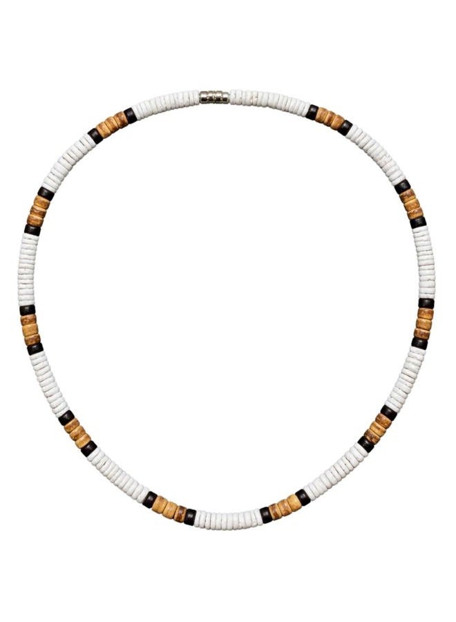 Native Treasure Mens and Womens Summer Beach Surfer Necklace From the Philippines, White Ark Shells with Black and Mixed Brown Coconut Beads, Mens Beach Necklace, 15 inch, Ark Shells, Coco Beads From - Image 1