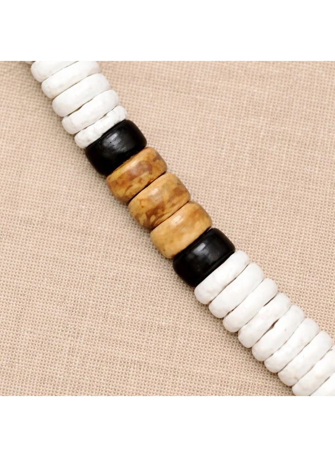 Native Treasure Mens and Womens Summer Beach Surfer Necklace From the Philippines, White Ark Shells with Black and Mixed Brown Coconut Beads, Mens Beach Necklace, 15 inch, Ark Shells, Coco Beads From - Image 4