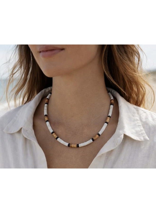 Native Treasure Mens and Womens Summer Beach Surfer Necklace From the Philippines, White Ark Shells with Black and Mixed Brown Coconut Beads, Mens Beach Necklace, 15 inch, Ark Shells, Coco Beads From - Image 3