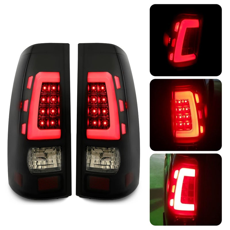 Kojem Taillight Compatible with 19992006 Chevy Silverado 19992002 GMC Sierra 1500 2500 3500 LED Tube Bar LED Tail Lights Lamp Smoked LensBlack Housing