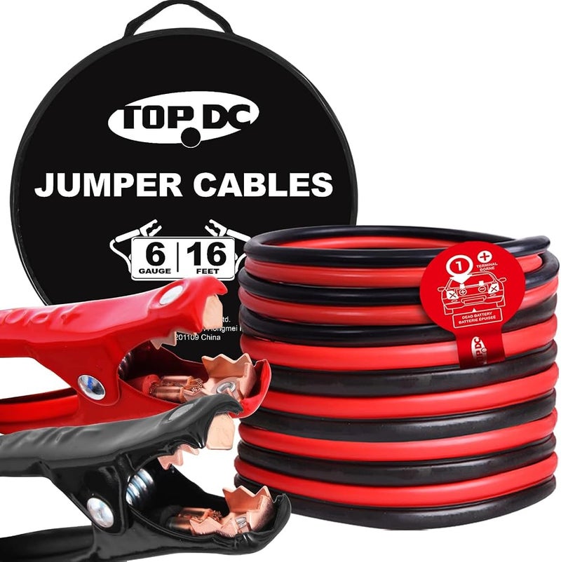 TOPDC Jumper Cables 16 Feet 6 Gauge -40℉ to 167℉ Heavy Duty Booster Cable with Carry Bag (6AWG x 16Ft) - Image 1